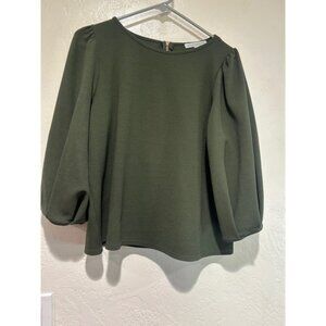 Green Envelope Los Angeles Olive Green Puff Sleeve Textured Blouse Large USA